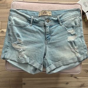 HOLLISTER short mid rise distressed denim short shorts light wash size 7 w 28